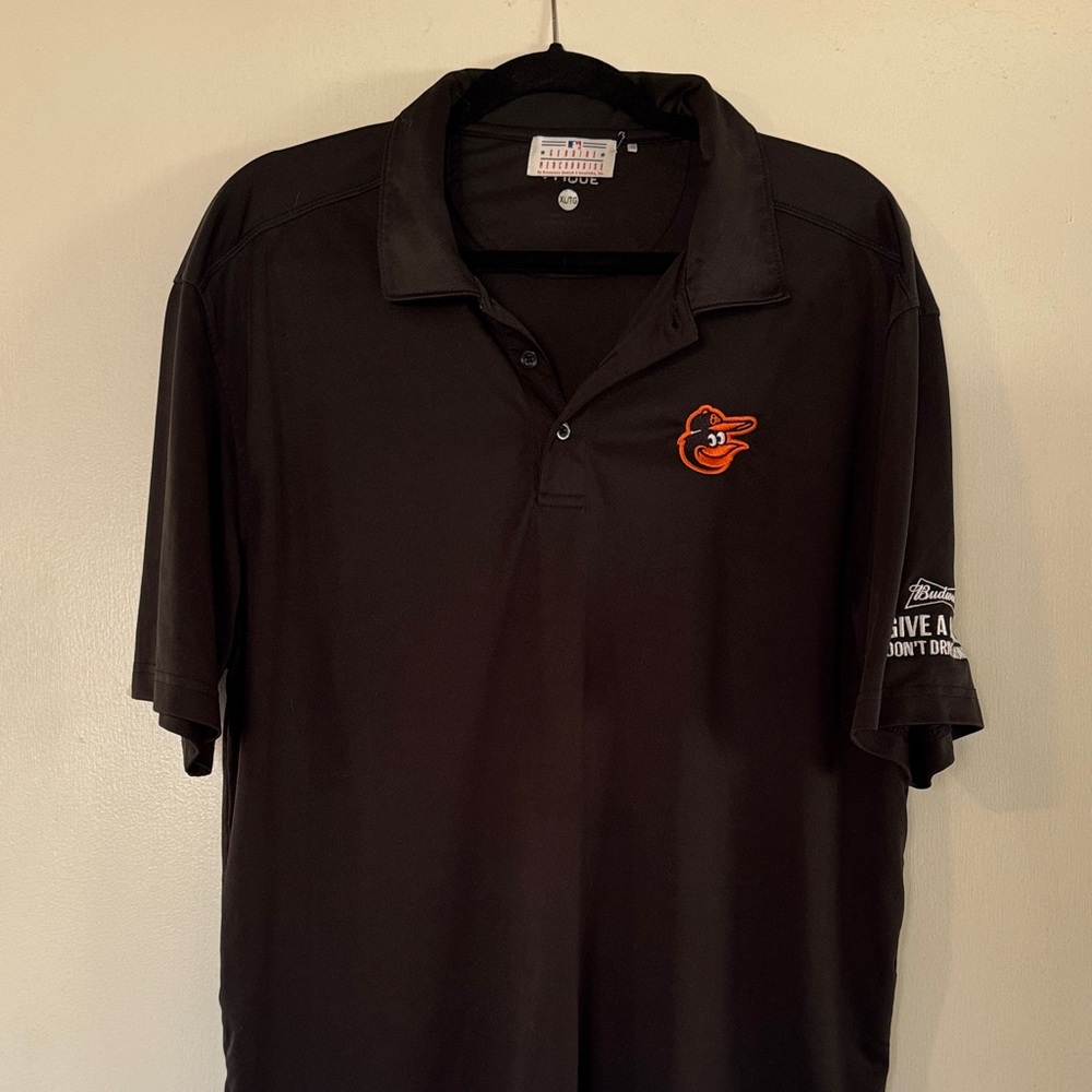 Black orioles polo with Budweiser logo